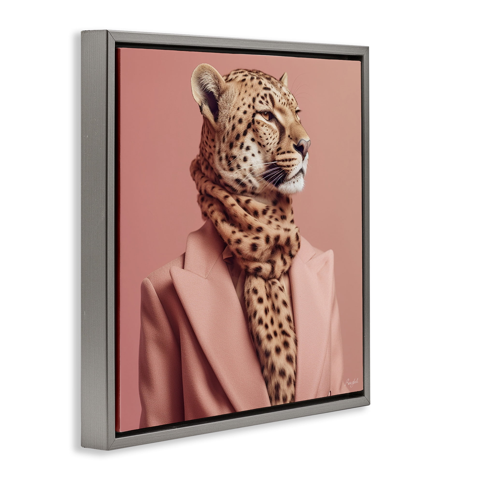 Stupell Industries Fashionable Cheetah Portrait Animals & Insects Painting Gray Floater Framed Canvas Art Print Wall Art, 18 x 18