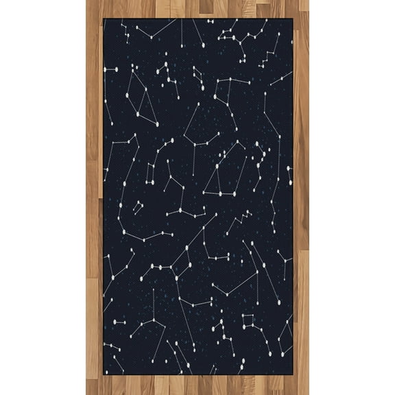 Constellation Area Rug, Milky Way Inspired Pattern with Cluster of Fixed Stars in Night Sky, Flat Woven Accent Rug for Living Room Bedroom Dining Room, 4' X 5.7', Blue White, by Ambesonne