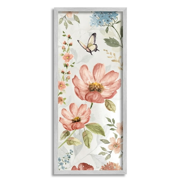 Stupell Industries Garden Blossoms Pattern Botanical & Floral Painting Gray Framed Art Print Wall Art, 10 x 24