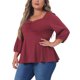 thumbnail image 4 of Blusa de mujer de talla grande Agnes Orinda, con escote en forma de corazón, mangas de codo, fruncido en la parte delantera y peplum, talla 3X, color burdeos, 4 of 6