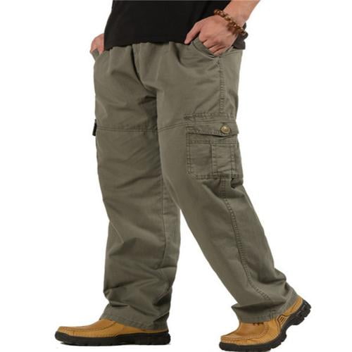 Opperiaya Men?s Loose Cargo Pants Elastic Waist Solid Color Work