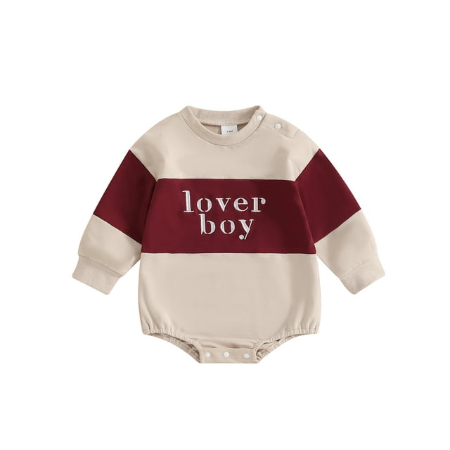 Gupgi Barboteuse de la Saint-Valentin pour Bébé, Imprimé de Lettres, Col Rond, Manches Longues, Chandail/Justaucorps pour Garçons et Filles