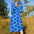 thumbnail image 3 of Blue Waves Robe Évasée Nœud Cœur Mode Grande Taille Robe Ample Bleu Lt Bleu Royal Noir Vagues Ton sur Ton Mod, 3 of 5