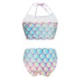 thumbnail image 2 of TiaoBug Girls 2 Pcs Mermaid Bikini Sets Shiny Halter Ruffles Crop Top with Triangle Brief Bathing Suit Tankini Pink Blue A 110, 2 of 5