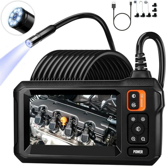 Endoscope Camera with Light - Inspection Borescope Camera with 4.3" IPS Screen, 1920P HD Snake Camera with 8 LED Lights, 16.4FT Semi-Rigid Cord Bore Scope, IP67 Waterproof Endoscope for Sewer(Orange)