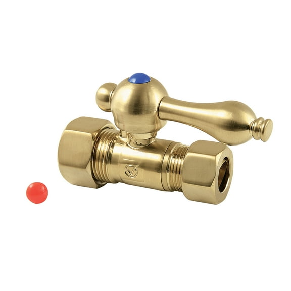 Kingston Brass CC44457 5/8-Inch O.D. Comp x 1/2-Inch O.D. Comp Quarter-Turn Straight Shut-Off Valve in Brushed Brass