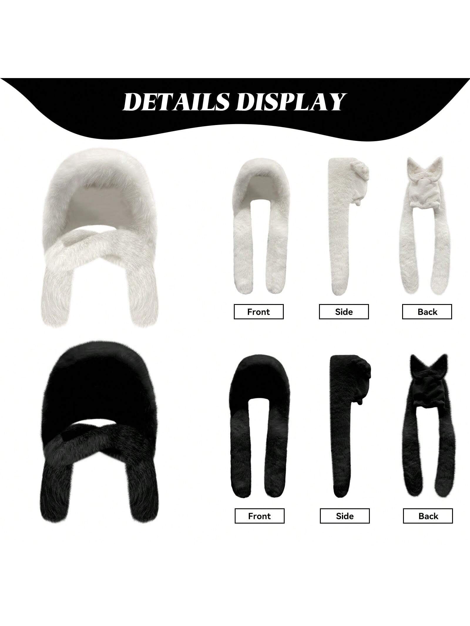 Women's Faux Fur Hooded Scarf Hat 2-in-1 Winter Warm Neck Wrap & Hood
