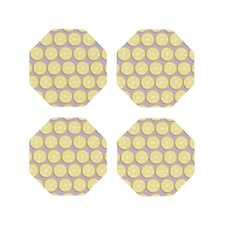 

Junzan Yellow Lemon Slices Print Coasters for Drinks - Leather Coasters Set of 4 for Coffee Table for Housewarming/Kitchen/Bar/Decor-Octagon
