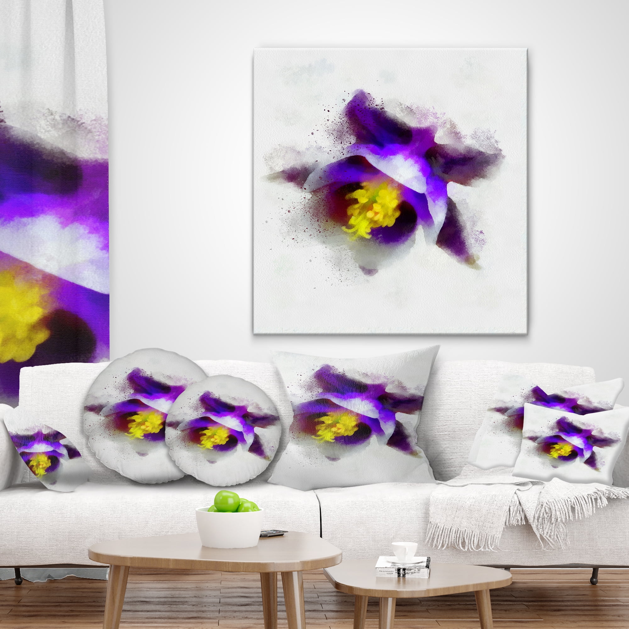 Designart Blue Flower with Yellow Stigma - Floral Throw Pillow - 12x20