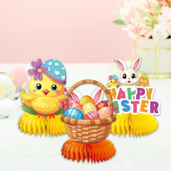 6Pcs Easter Decorations Honeycomb Centerpieces, Easter Table Decor Happy Easter Bunny Easter Egg Centerpieces Table Honeycomb for Spring Easter Rabbit Photo Prop Party Supplies