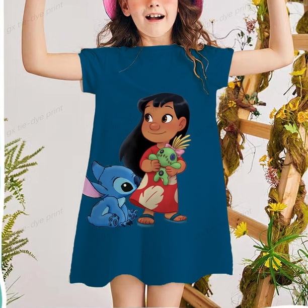 Niñas verano bohemio Disneyland Stitch princesa vestido de mujer playa sol falda niñas diario Casual Wear3T Gao Jinjia LED
