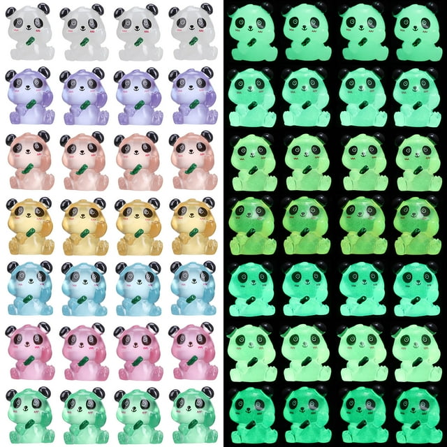 28 minifiguras de panda. Decoraciones de panda diminutas que brillan en la oscuridad. Adornos de micropaisaje.