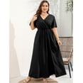 thumbnail image 2 of Large Size Women's Summer Floral Dress Wrap V Neck Short Sleeve Ruffle A-Line Flowy Maxi Wedding Guest Dresses, 2 of 7