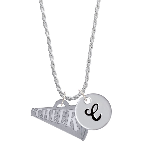 Delight Jewelry Acrylic 1.25" Silvertone Cheer Megaphone Silvertone Script Initial Disc - C - Charm Necklace, 20"+3"