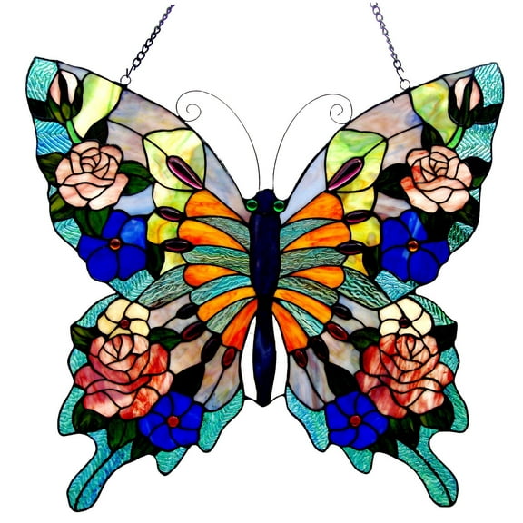 RADIANCE Goods Tiffany-Glass Butterfly Window Panel 22.5x24