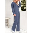 thumbnail image 6 of PRETTYGARDEN Women's 2 Piece Lounge Sets Ribbed Knit Long Sleeve V Neck Pullover Tops Wide Leg Pants Spring Fall Outfits, 6 of 9