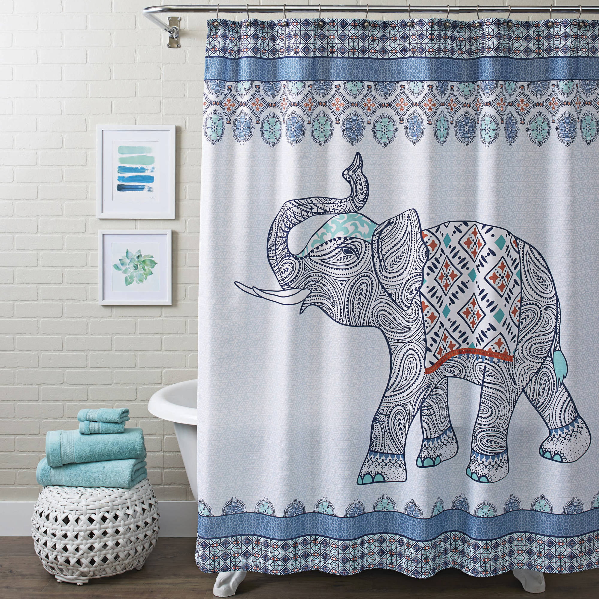 Better Homes & Gardens Global Bohemian Elephant Shower Curtain New 