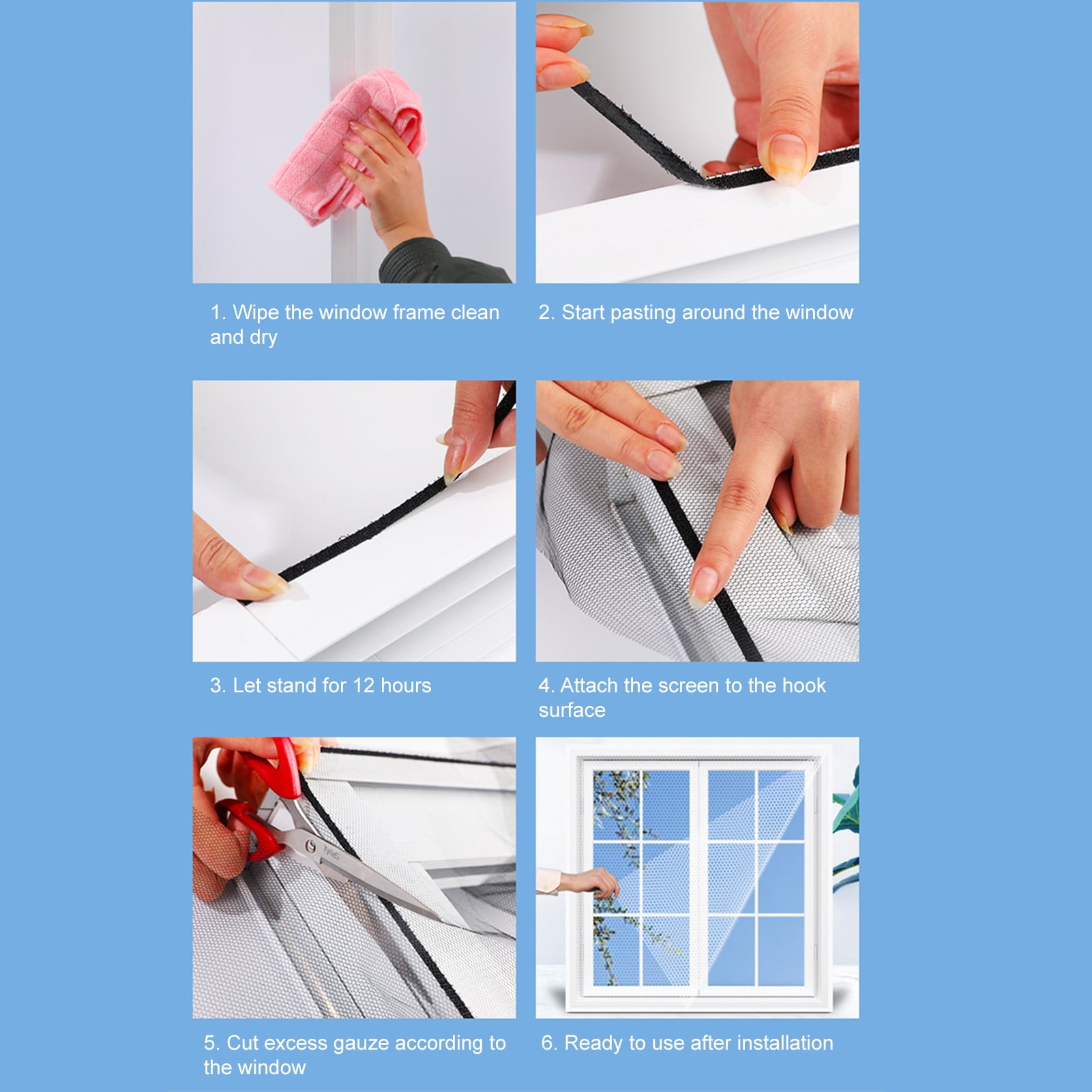 3 Pack DIY Self-Adhesive Mesh Curtain ,Fly Bug Bee Protector Screen 51x59 Inches With 3 Rolls Sticky Tapefitted To Multiple Windows - View #4