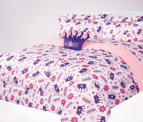 6-PC Twin Crown purple complete bed in bag comforter bedding set with furry friend and matching sheet set for kids boys girls super soft easy wash kids bedding décor