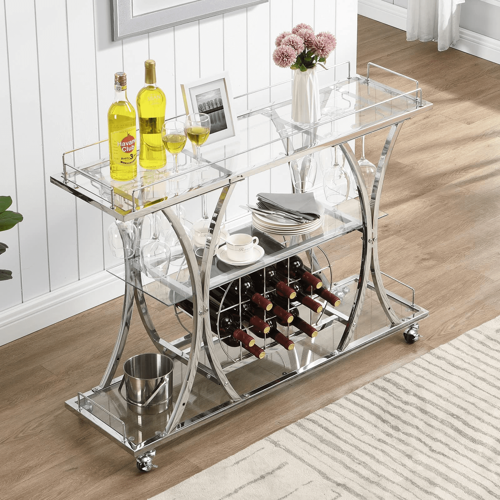 InterDesign York Houseware Holds 4 Bottles Chrome Stackable Wine Storage Rack for Kitchen Countertops 