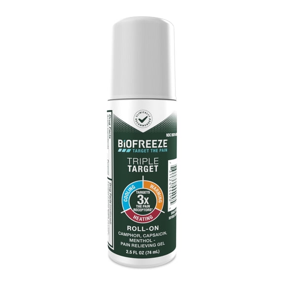 Biofreeze Triple Target Muscle & Arthritis Pain Relief Roll‑On with Menthol, Camphor & Capsaicin, 2.5 fl oz