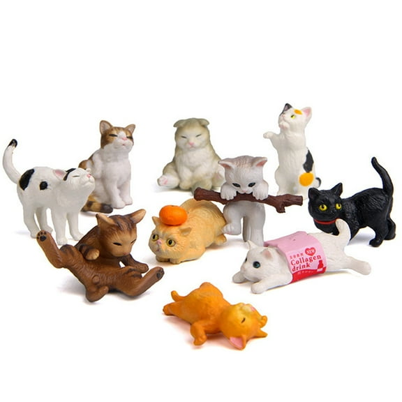 HUONA 10Pcs Cute Cat Statues Garden Ornaments Outdoor Figurine for Home Deck Yard Lawn Garden Decoration Gift