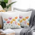 thumbnail image 2 of Pink Orange Blue Poppy Outdoor Pillow Covers Pack of 2 Watercolor Flowers Plant Leaf Waterproof Throw Pillow Covers Decorative Cushion Cases for Patio Garden Tent Balcony Couch 24x24 inch, 2 of 8