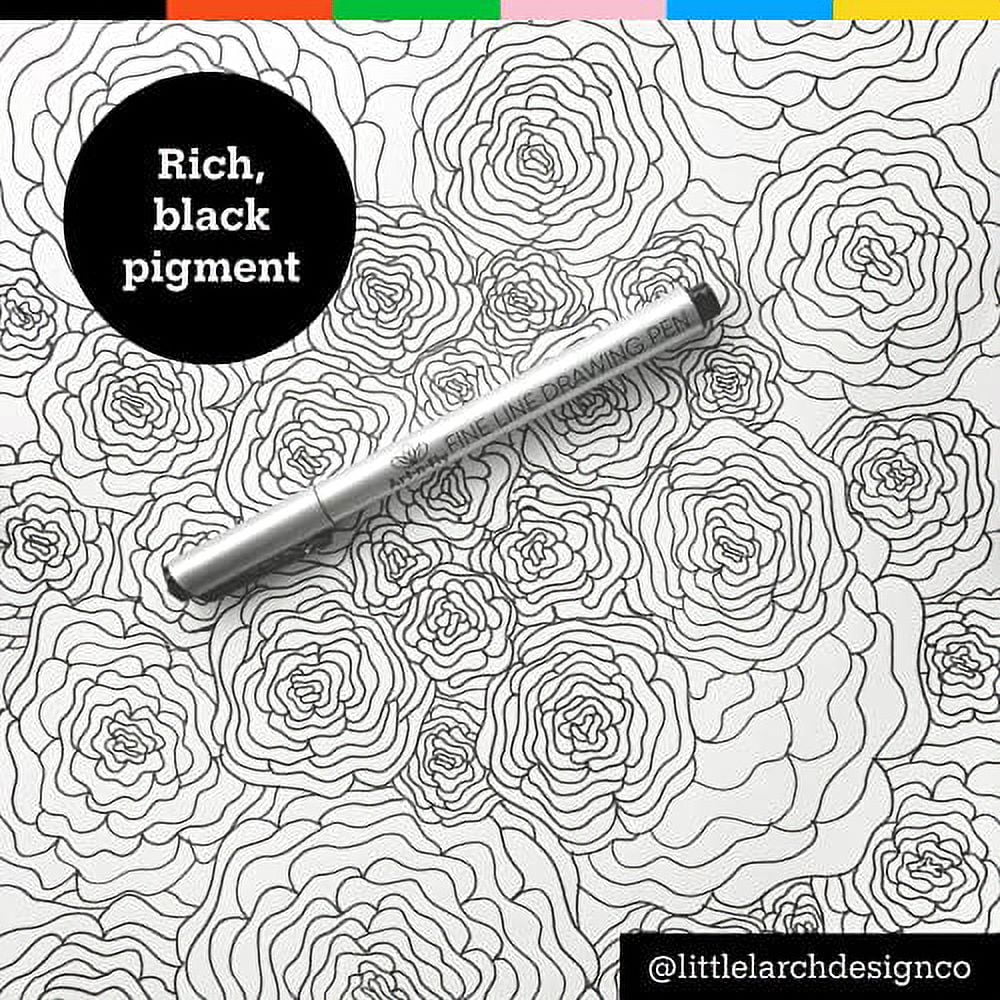 Black Fine Point Pens Set of 6 - Drawing Fineliner Pens with