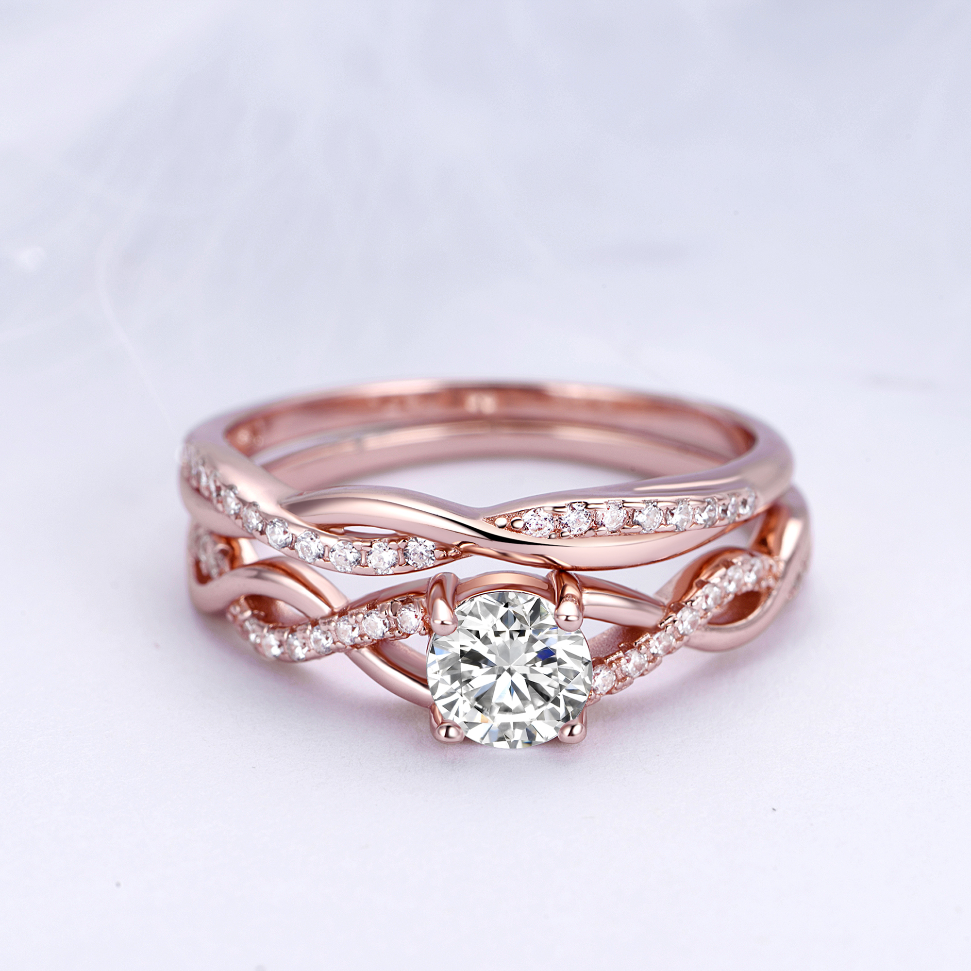 Ginger Lyne Collection Queena Bridal Wedding Ring Set for Women Sterling Silver Twist Vine Setting with 1 Carat Cubic Zirconia Engagement and Band