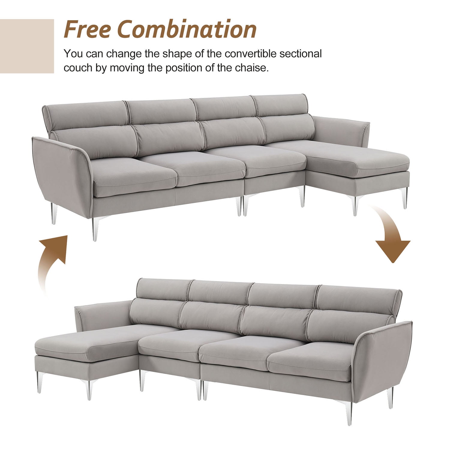 Kadyn 111 " Convertible Sectional Sofa Couch, Flannel L Shape Furniture Couch with Chaise Left/Right Handed Chaise, Modern Fabric Sofa for Apartment, Gray Kadyn 111 " Convertible Sectional Sofa Couch, Flannel L Shape Furniture Couch with Chaise Left/Right Handed Chaise, Modern Fabric Sofa for Apartment, Gray