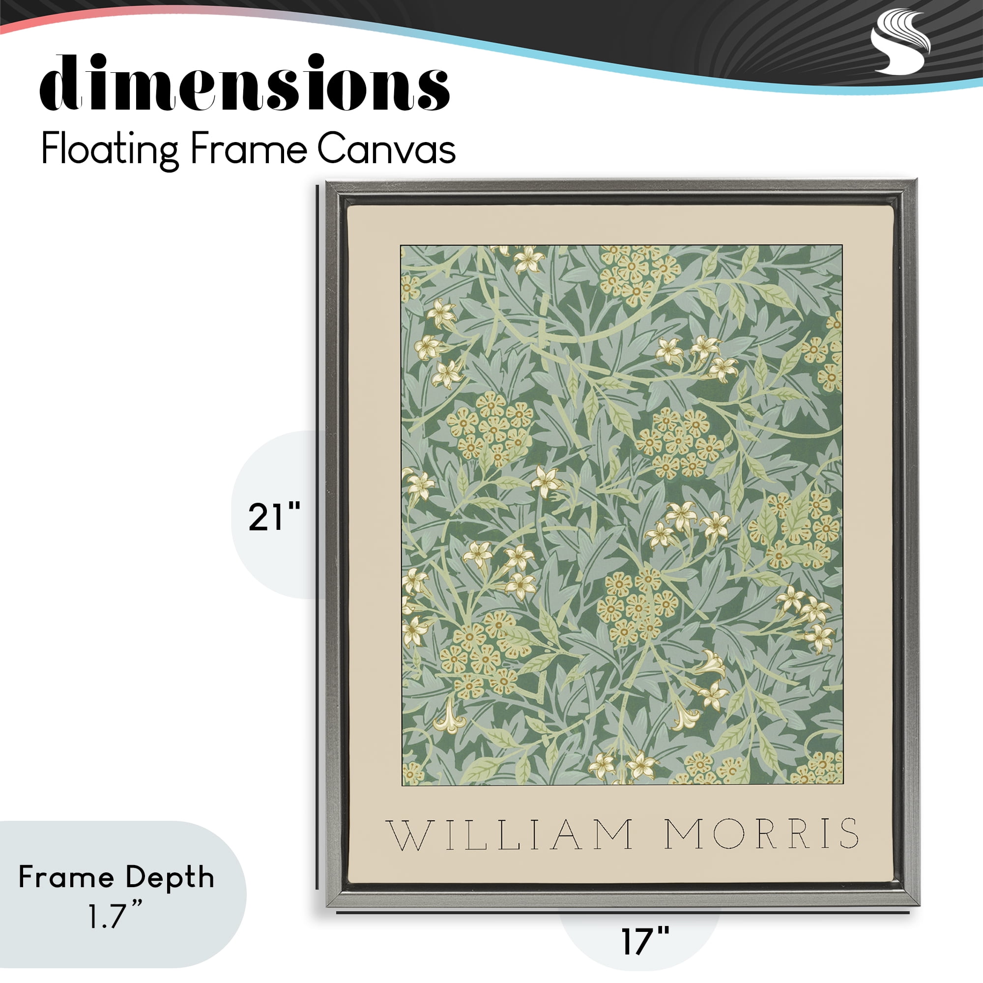 Stupell Industries William Morris Green Tones Gray Framed Floater Canvas Wall Art, design by Lil' Rue