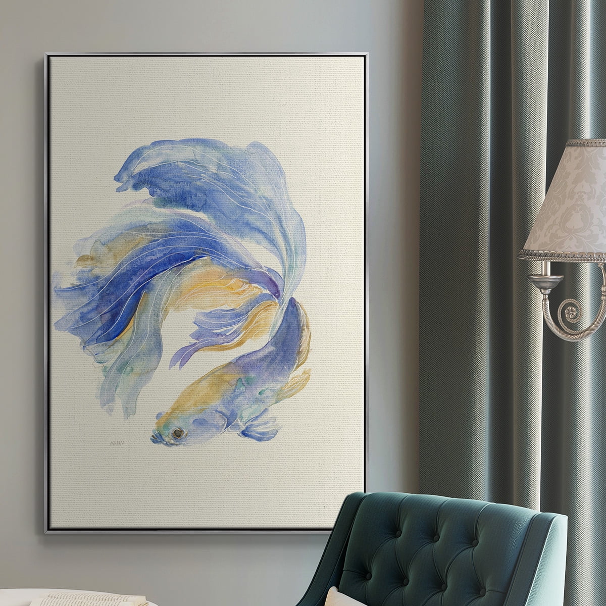 Betta II Framed Premium Gallery Wrapped Canvas - Ready to Hang - 25 x 37 - Silver Floating Frame