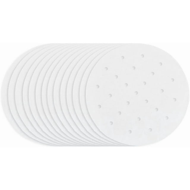 100Pcs 8 Inch Parchment Paper Steamer Liner Food Steamer Paper Flat Round Air Fryer Bamboo Dumpling Small Perforated Sum Buns Mat Liners Pads for Home Kitchen Restaurant Food Cooking