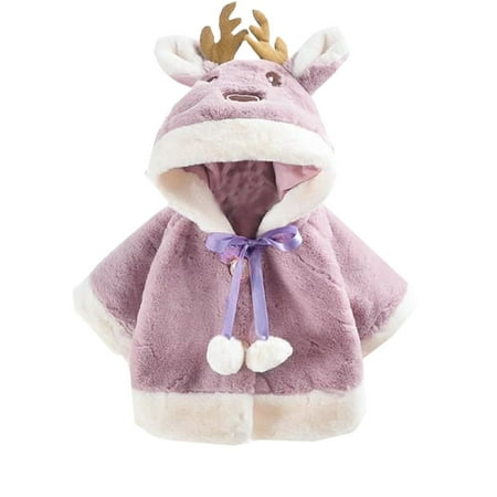

B91xZ Girls Winter Coats Toddler Girls Christmas Cartoon Deer Outwear Warm Hooded Coat Princess Cloak Cape Red White Girls Winter Coats Big Girls Pink 18-24 Months