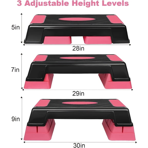 30" Adjustable Fitness Stepper with Step Platform & Risers - Aerobic Step Trainer for Strength, Stability, Cardio Workouts - / Step Machine Suitable for Gym, Group Classes, Fitness Levels