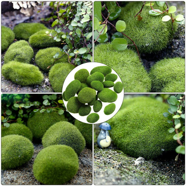 Visland 6PCS Artificial Moss Rocks, 3 Size Faux Green Moss Covered