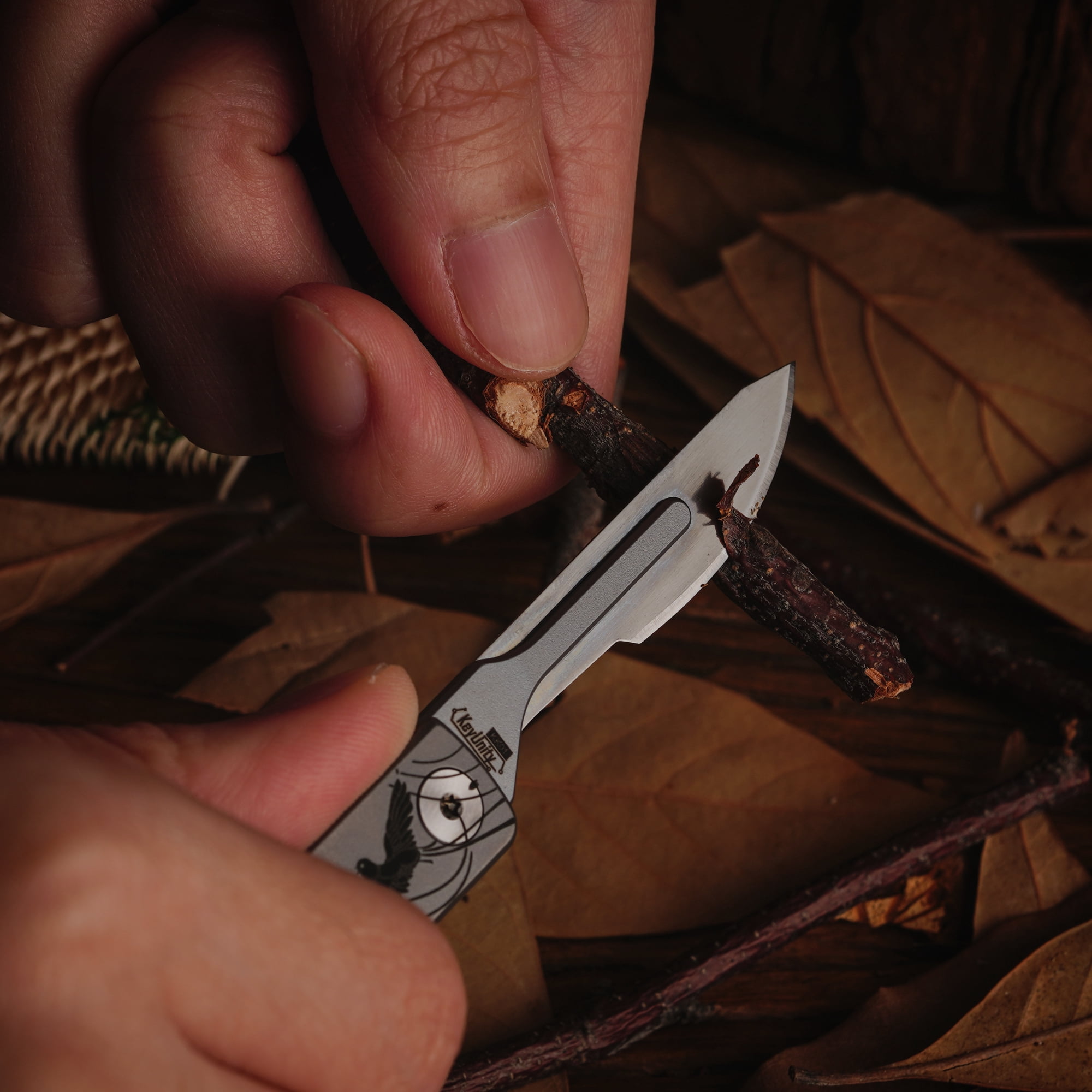 Key Unity KK01 Titanium Folding Knife, Utility EDC Pocket Knife with #24 Replaceable Blade, for Outdoor Hunting, Camping, Fishing, Hiking for Men & Women (Cherry Blossom Bird Pattern)