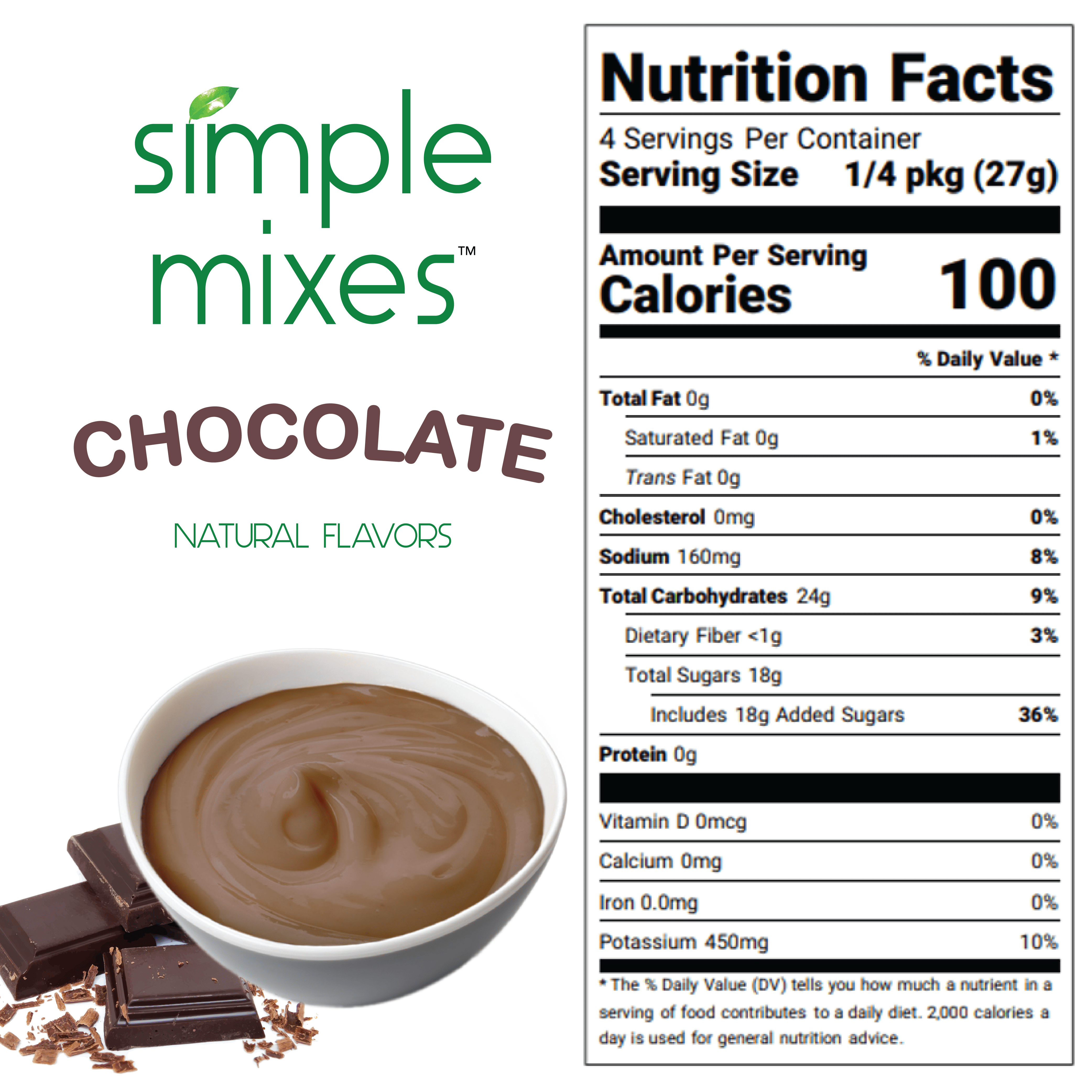 (2 pack) Simple Mixes Dye-Free Chocolate Instant Pudding & Pie Filling Mix for Kids, No Artificial Colors 3.8 oz, 4 Servings
