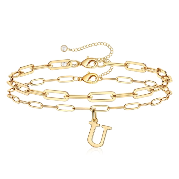 TINGN Dainty Gold Initial Bracelets for Women 14K Gold Plated Handmade Charm Bracelets Initial Gold Bracelets