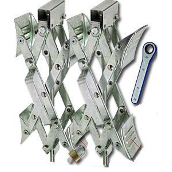 Ultra-Fab Wheel Chock 21-001091 Super Grip; For Use With Tandem Axle Trailers; Scissors Type; Steel; With Ratchet Wrench and Padlock; Set Of 2