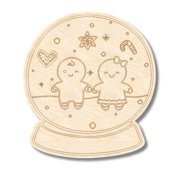Unfinished Wood Etched Gingerbread Snow Globe Shape | Paint By Line Crafts 10" / 1/4"