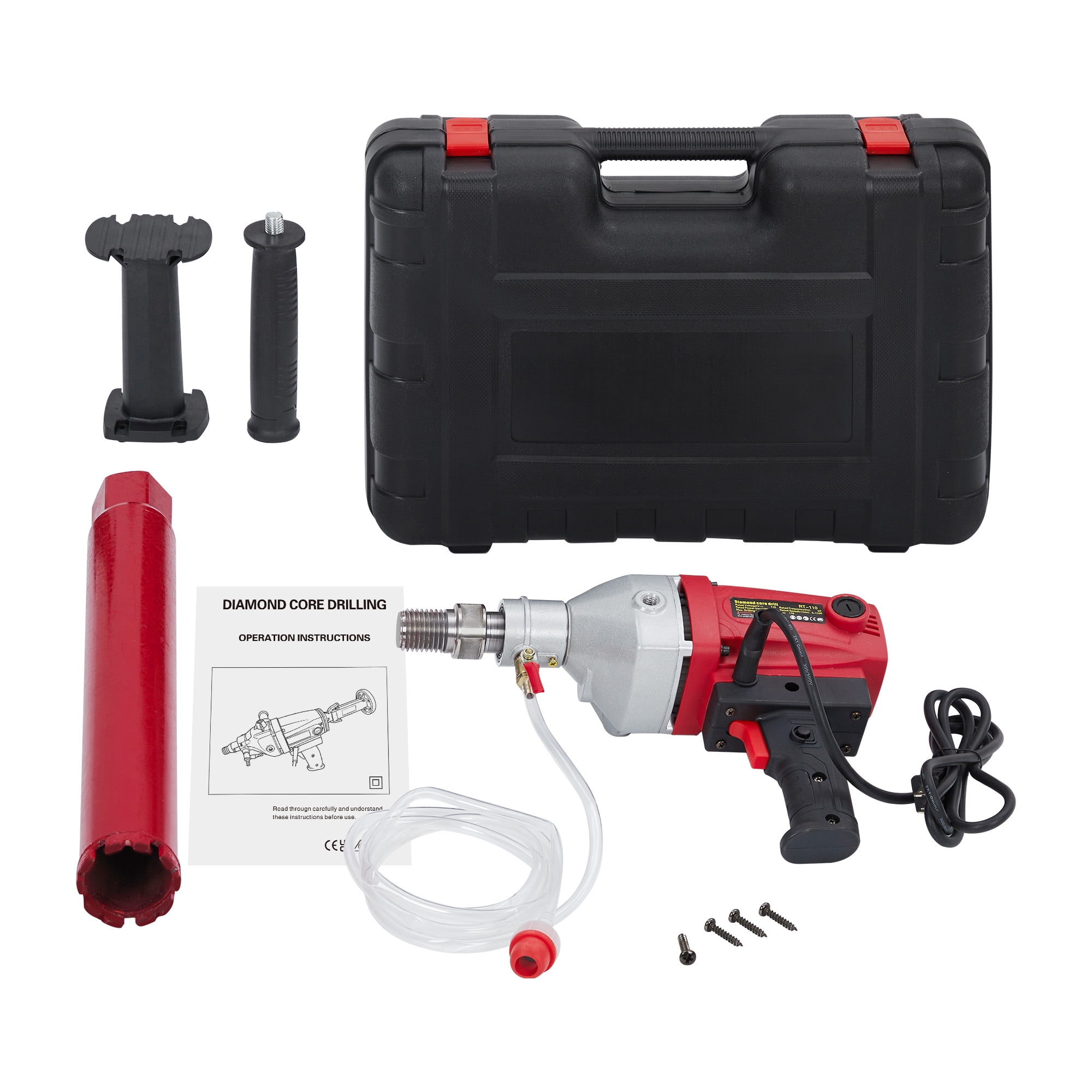 CazToi Diamond Core Drilling Machine 1500W Handheld Concrete Core Drill Rig Two Speed 1100RPM/2400RPM, 1-1/4" Thread Power Core Drill for Brick Concrete Block Stone