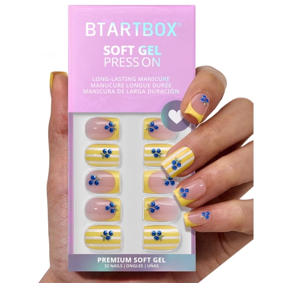 BTArtbox Press On Nails - Dotted Overalls,  Short Square, 2-Week Wear, Easy-to-Apply, 32 Count All-in-One Kit