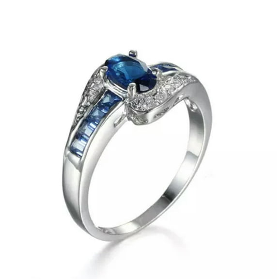 EOEMY Gorgeous 925 Silver Filled Rings Cubic Zirconia Engagement Jewelry Sz 6-10-7-Royal Blue