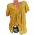 thumbnail image 2 of Camiseta de mujer con cuello en V, manga corta, camiseta de verano informal estampada, amarillo, M sidaley AP001653-26, 2 of 5