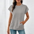 thumbnail image 4 of Turilly Womens Relaxed Fit Round Neck Tees Women's Front Kangaroo Pocket Detail Short Sleeve Sweatshirt Tops In Fabric, 4 of 6