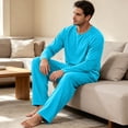 thumbnail image 6 of YNGKMEA Mens Pajama Set Elastic Waist Two Piece Sets 2026 Fall Pajamas Sleepwear Cozy Long Sleeve Daily Pjs with Pockets Blue M, 6 of 6