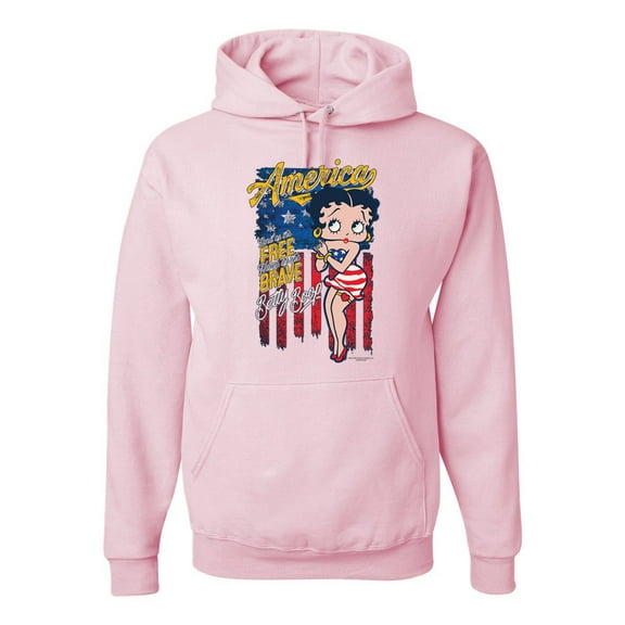 Wild Bobby, Betty Boop America Land of the Free Home of the Brave Betty Boop Unisex Hoodie Sweatshirt, Light Pink, Large