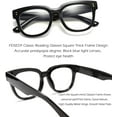 thumbnail image 3 of FEISEDY Retro Square Thick Big Frame Blue Light Blocking Reading Glasses Anti Glare Digital Eyestrain Reader B2523 Black 2.00x, 3 of 11