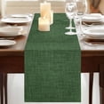 thumbnail image 3 of Dark Green Burlap Texture Table Runner 108 Inches Long,Farmhouse Vintage Green Cotton Linen Table Runners Dresser Scarves,Fabric Tabletop Scarf Furniture Cover for Home Dinner Party 13"x108", 3 of 9
